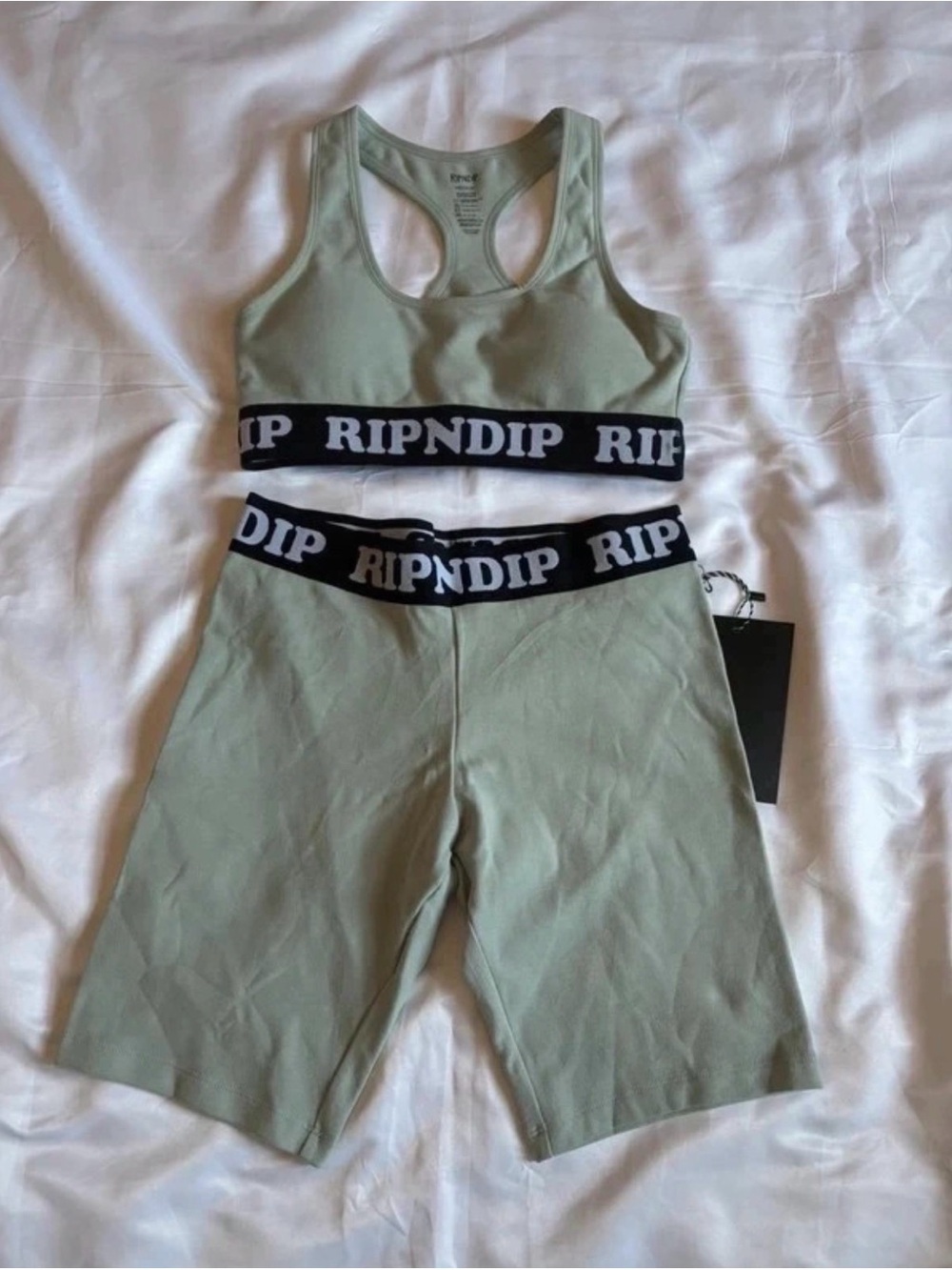 RIPNDIP Sage Green Crop Sports Tank & Biker Short Set